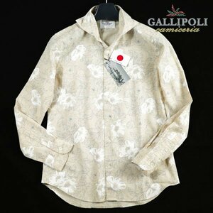 新品1円～★定価1.3万 GALLIPOLI camiceria ガリポリカミチェリア 日本製 長袖 日本製 コットンリネンシャツ イタリア生地 42 SS ◆7514◆