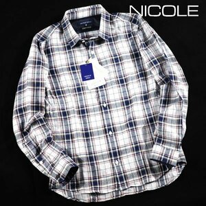 新品1円～★ニコル セレクション NICOLE selection メンズ 日本製生地 シャンカー６コットン 長袖チェックシャツ 46 M 本物 ◆7504◆