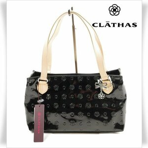 新品1円～★定価1.7万 クレイサス CLATHAS 日本製 パールエナメル カメリア モノグラム 横型トートバッグ レザー ベティー 黒 本物◆7519◆