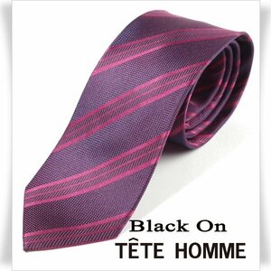 新品1円～★Black On TETE HOMME テットオム シルク絹100％ ネクタイ ストライプ ボルドー 正規店本物◆7637◆