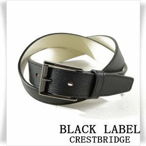 新品1円～★BLACK LABEL ブラックレーベル クレストブリッジ メンズ 牛革レザーベルト M ブラック 黒 ロゴ 正規店本物 ◆7700◆の画像1