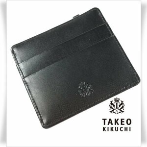 新品1円～★TAKEO KIKUCHI タケオキクチ 牛革レザー 小銭入れ財布 コインケース カードケース スマート財布 黒 ブラック 本革◆7703◆