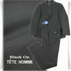 新品1円～★定価4.9万 Black On TETE HOMME テットオム ウール毛 シングル二つボタンスーツ 94A6 ノータック 市松柄 黒 ◆7826◆