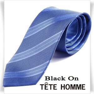 新品1円～★Black On TETE HOMME テットオム シルク絹100％ ネクタイ ストライプ ブルー 正規店本物◆7947◆