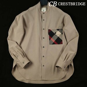 新品1円～★CB CRESTBRIDGE クレストブリッジ メンズ 長袖 バンドカラーシャツ M チェック ベージュ オーバーサイズ 正規店本物 ◆7952◆