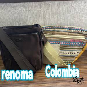 美品 鞄 ◆ コロンビア レノマ ショルダーバッグ2点セット ◆ブラウン系 □ベージュ ブラウン 小花柄刺繍入 ◆ Colombia renoma 