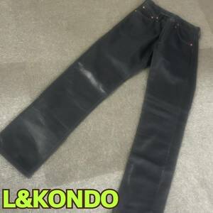 L & KONDO ◆ レザー パンツ STUFIO DESIGN ・K ■ 28サイズ 黒 BLACK 前ボタン 