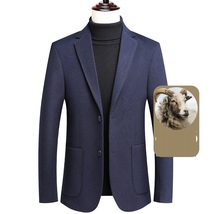 超美品 ウール テーラードジャケット メンズ ブレザー 高級品 セレブ WOOL カシミヤ混 紳士スーツ 柔らか アウター 細身 ベージュ M~4XL_画像5