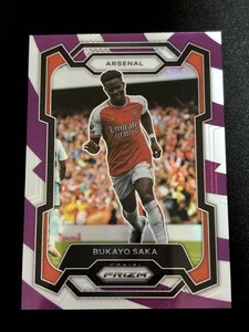 2023-24 Panini Prizm Premier League Soccer Bukayo Saka Purple and White Stripes Prizm /92