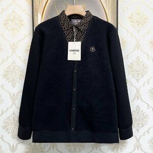 高級EU製＆定価5万◆UABONI*Paris*長袖ポロシャツ*ユアボニ*パリ発◆裏起毛 防寒 快適 切替 ニット レトロ 通勤 紳士 ビジネス2XL/52サイズ