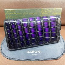 希少 限定EU製＆定価68万◆UABONI*アリゲーター・ファスナー長財布◆上質 レア 手染 パティーヌ クロコ 本革 レザー メンズ 紳士_画像1