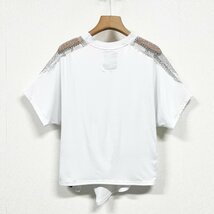 新作ヨーロッパ製※定価2万◆ブルガリア発※RISELIN 半袖Tシャツ 通気 薄手 快適 個性 メッシュ ラインストーン キレイめ レディース L/48_画像2