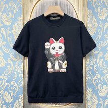 定価3万★christian milada・ミラノ発・半袖Tシャツ★高級ウール 上品 伸縮性 薄手 ソフト 招き猫 可愛い トップス 着やせ レディース M/46_画像1