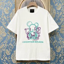 定価2万★christian milada・ミラノ発・半袖Tシャツ★綿100％ 薄手 個性 クマ・ロボット柄 カジュアル シンプル トップス M/46サイズ_画像1