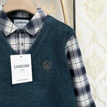 ★★逸品EU製＆定価5万◆UABONI*Paris*セーター*ユアボニ*パリ発◆豪華ミンク/カシミヤ混 防寒 重ね着風 金糸刺繍 チェック柄 紳士 L/48_画像8