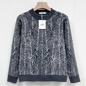 最高峰ヨーロッパ製※定価5万◆ブルガリア発※RISELIN セーター 上質ミンク/カシミヤ混 ふわふわ 防寒 ソフト 暖かい 丸首 総柄 上品2XL/52