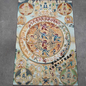 アンティークコレクション、約90ｃｍ*60cm　大判　チベットタンカ刺繍　24