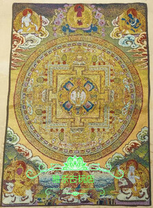 アンティークコレクション、約90ｃｍ*60cm　大判　チベットタンカ刺繍　37
