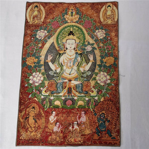 アンティークコレクション、約90ｃｍ*60cm　大判　チベットタンカ刺繍　57