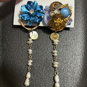 カボションデコレーション淡水パール下取り外し可能 全長9センチ ハンドメイドピアス ハンドメイドイヤリング