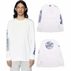 【サイズ選択】定価15400円■ディーゼル■ロゴプリント クルーネックロングスリーブTシャツ ホワイト■DIESEL■97.8FM 袖ロゴ ロンT D■白