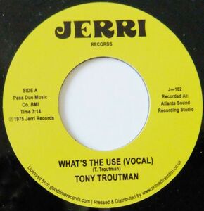 ■SOUL45 Tony Troutman / What's The Use Vocal & Inst. [ Jerri J-102 ] 2023 Record Store Day, Single, Reissue