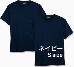 2枚組 Tシャツ クルーネック スリムフィット 半袖 メンズ 快適　ポケット　ネイビー