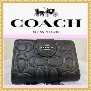 【新品・未使用】COACH 財布 メンズ 　レディース　エンボスシグネチャーブラック