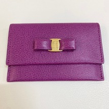 Salvatore Ferragamo サルヴァトーレフェラガモ　リボン　カードケース　名刺入れ　レザー　紫パープル　ゴールド金具　イタリア製　刻印_画像1