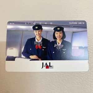 ☆ JAL CARD CA キャビンアテンダント スチュワーデス テレホンカード ☆ 50度数 テレカ ☆ 日本航空 ☆ 制服 ユニーフォーム　モデル不明