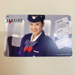 ＪＡＬCARD 日本航空／ＣＡ制服 スチュワーデス【テレカ】50度数　フライトアテンダント　キャビンアテンダント リボン　帽子姿 モデル不明