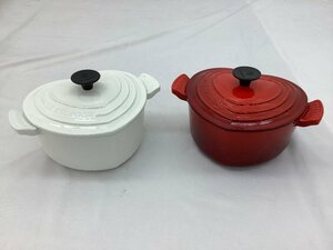 ルクルーゼ LE CREUSET ココット ダムール　ホーロー鍋　2L　ハート型　白・赤 中古品 ACB