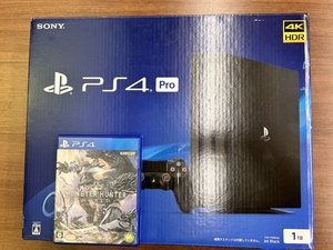 【1円スタート】Play Station 4 Pro 本体 CUH-7100B ブラック 付属品完備 モンスターハンターワールド 4K対応 ソフト付き