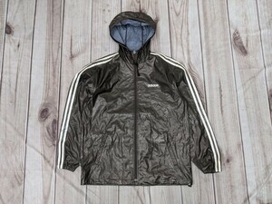 12．00s adidas アディダス レザー調ジップアップ パーカーブルゾンジャケットメンズLこげ茶系薄ベージュ系x304