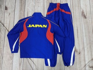 10．2点 日本製 日本代表 アシックス ASICS ナイロンブルゾンジャケット パンツ トレーニングウェア上下 メンズL　青黄色赤y307