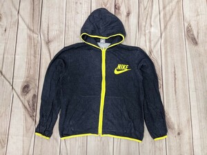 14．00s NIKE ナイキ レーヨン混紡 ジップアップ スウェットパーカー メンズL　ネイビー黄色x306