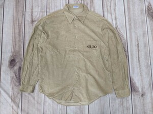 6．KENZO HOMME 90s ヴィンテージ オールド ケンゾー ロゴ 長袖 コーデュロイ シャツ メンズL　うす茶系x305