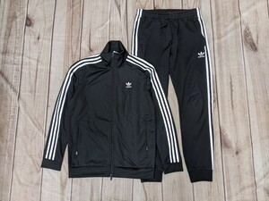 5．adidas アディダス ダブルジップ 三つ葉 トレフォイル サイドライン トラックジャケット パンツ 上下 セットアップ メンズL 黒白 y409