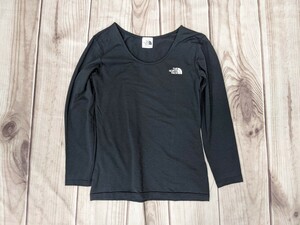 2．ノースフェイス NORTH FACE NUW 7958 ロゴ インナーシャツ アンダーウェア レディースL黒白 アウトドアウェアx410