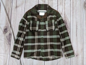 20．2011AW ホワイトマウンテニアリング White Mountaineering コーデュロイ切替 チェック柄 ウール フランネルシャツ メンズO 茶系緑 610