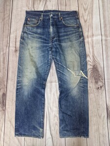 9．鬼ヒゲ 98年製 リーバイス 90s LEVI'S 502XX BIGE 赤耳 TALONジップ セルビッチ ヴィンテージ デニムジーンズ パンツ W34L36 紺系 y409