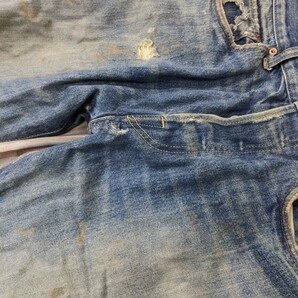 11．ヒゲ LEVI’S リーバイス 501 PCL16B グランジ ボロ ボタンフライ デニムジーンズ パンツ W31L32 ネイビーy610の画像7