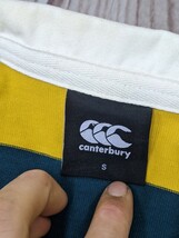 16．CANTERBURY カンタベリー 4INCH STRIPE RUGBY JERSEY RA48561 ボーダー ラガーシャツ メンズS　黄色緑白x607_画像3