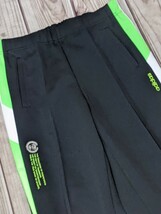 20．90s デサント製 アディダス adidas トラックパンツ レトロジャージ リブラインジョガーパンツ メンズL黒白緑系トレーニングウェア x606_画像3