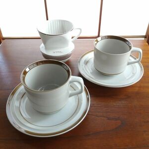 未使用 昭和レトロ カップ&ソーサー 2客セット ペア 白 コーヒードリッパー 日本製 コーヒーカップ ストーンウェア 陶器 白