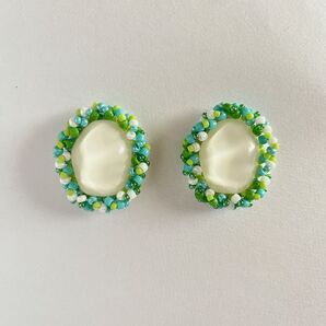 No.148 ハンドメイド ビーズ刺繍 大ぶり ピアス
