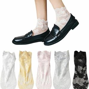 ★[Yazon] 靴下 レディース 夏用 レースソックス かわいい 花柄くつした くるぶしソックス 女性 薄手 靴下