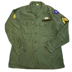 70s 米軍 U.S.ARMY ユーティリティシャツ 15 1/2×33 オリーブ グリーン Cotton Sateen OG 107 ミリタリー シャツ ジャケット ヴィンテージ