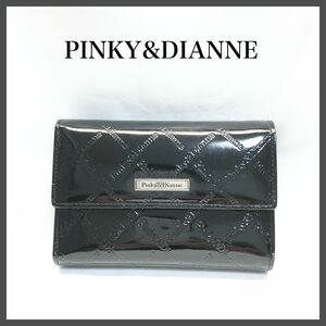 【美品】　PINKY&DIANNE 三つ折り　財布　ブラック　エナメル