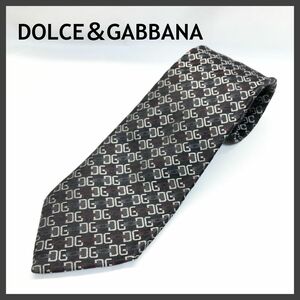 【極美品】　DOLCE＆GABBANA ブラック　ネクタイ　シルク　DG柄